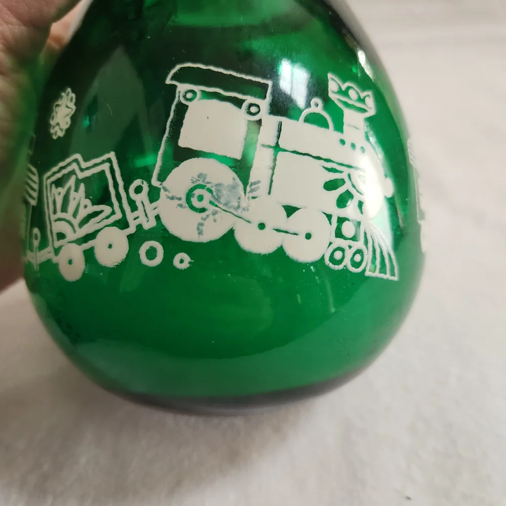 Vintage Green Glass Jar with Train Candle